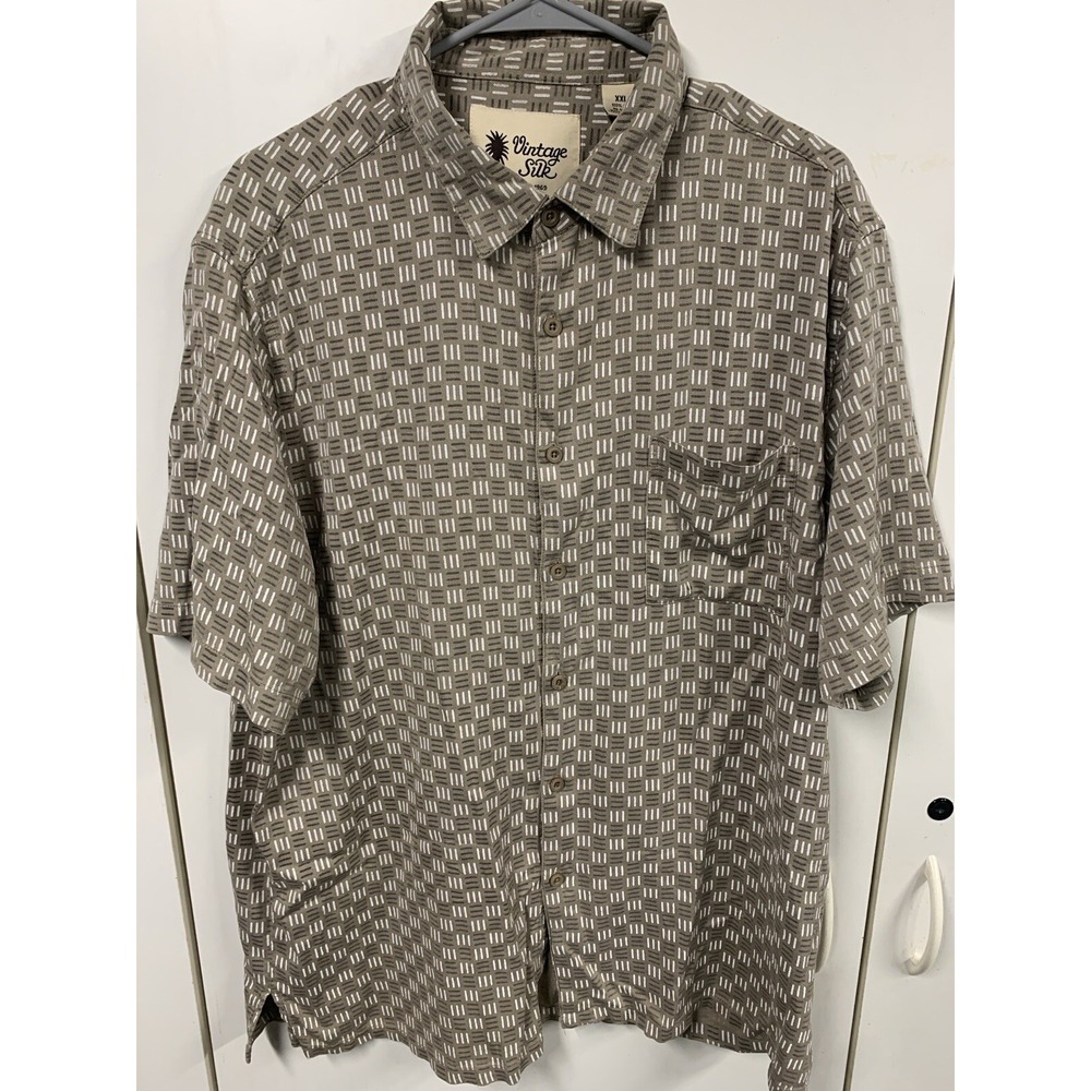 VINTAGE SILK CIRCA 1969 Shirt Mens XXL 2XL Beige Silk‎ Short Sleeve
